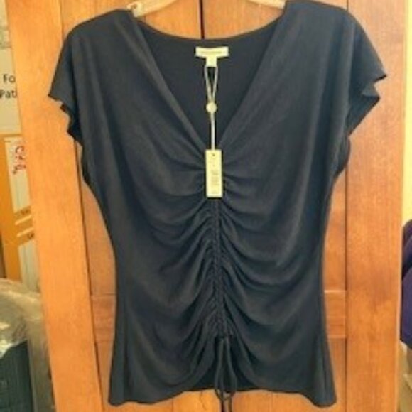 Max Studio Navy Blue Ruched Top - Picture 3 of 4